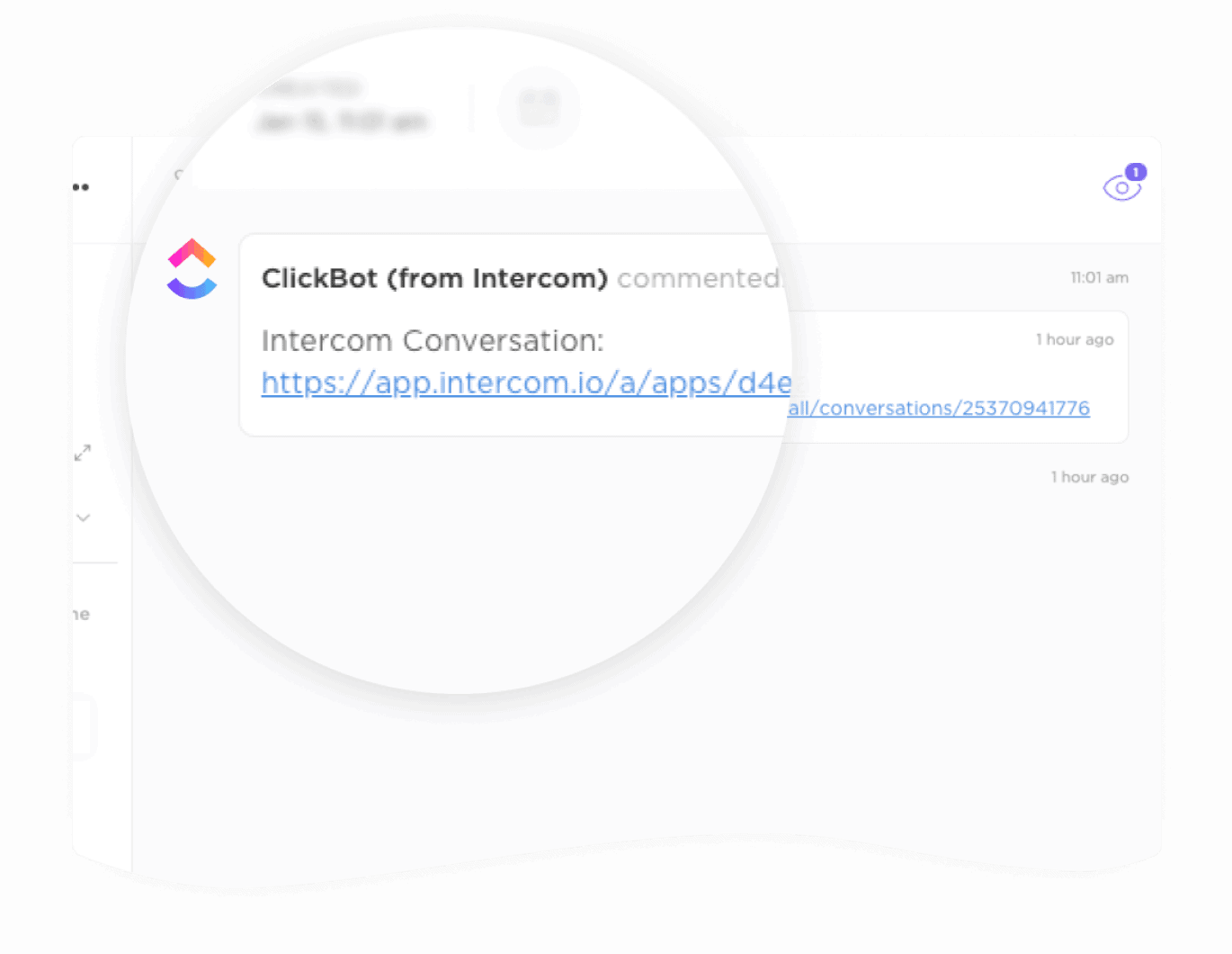 View links in ClickUp and in Intercom with real-time status updates